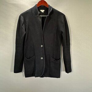 J Crew Sweater Blazer Womens XS Black Cotton Cardigan 2 Button Long Sleeve Notch